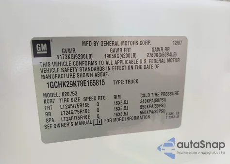 2008 Chevrolet Silverado 2500Hd Work Truck z USA, uszkodzony, nr VIN 1GCHK29K78E165815